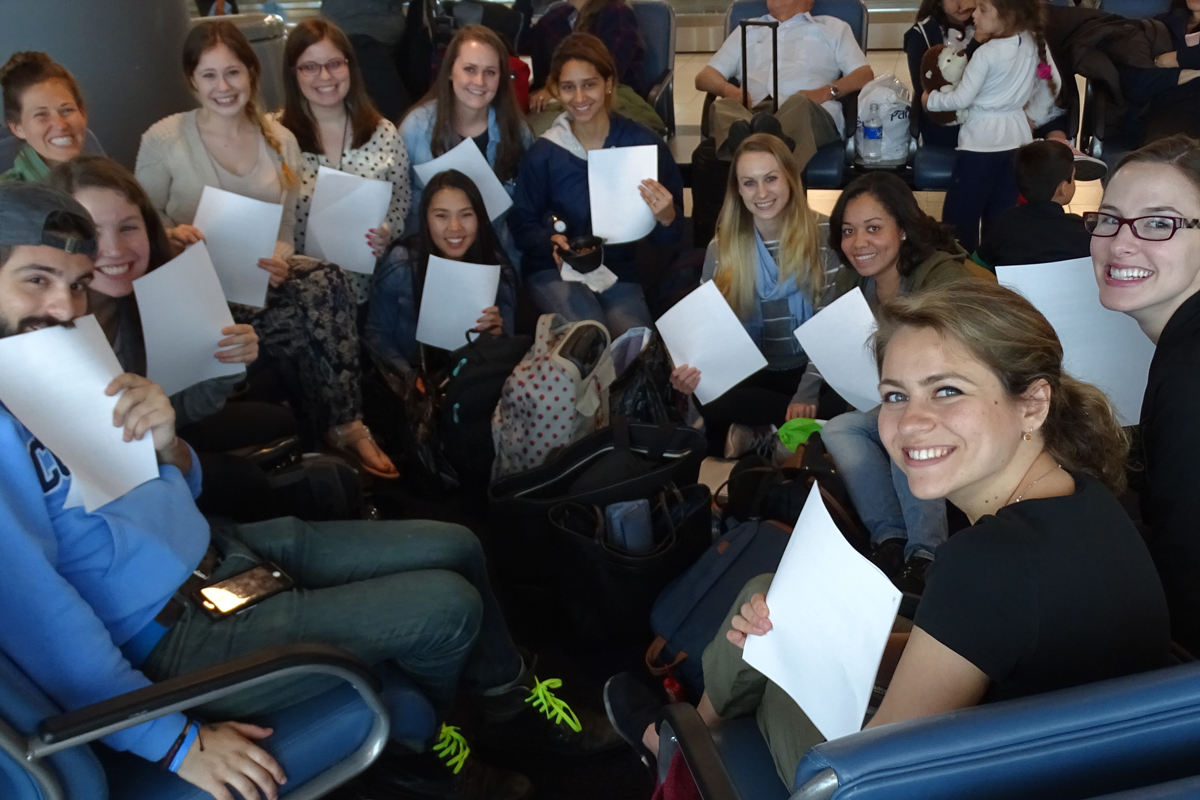 Students prepare to travel abroad.