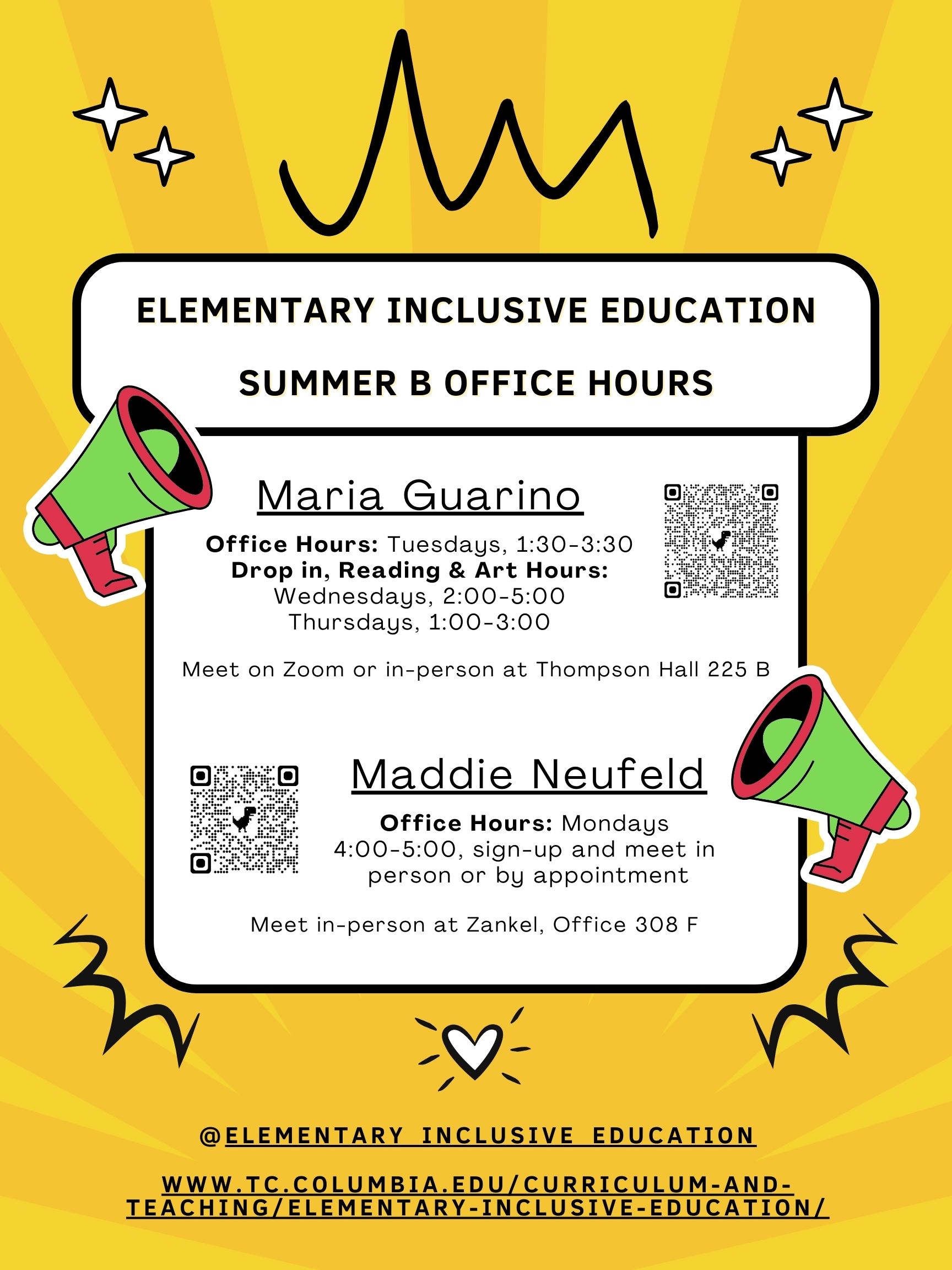 Maddie Neufeld's office hours are Mondays 4-5, sign up here and meet in person (Zankel 306F), and by appointment. Maria Guarino's office hours are Tuesdays: 1:30-3:30 (Online or in-person), walk-in Wednesdays 2:00-5:00, Thursdays 1:00-3:00 (Online and in-person)