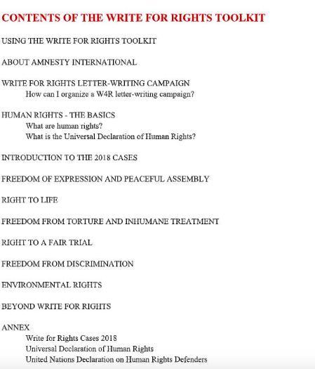 Amnesty International: Toolkit for ‘Write for Rights’ International Campaign Table of Contents