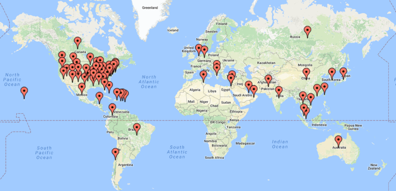Map of locations of students from around the world.