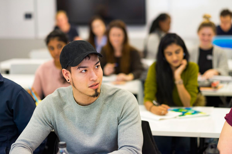 Student engaged in class discussion