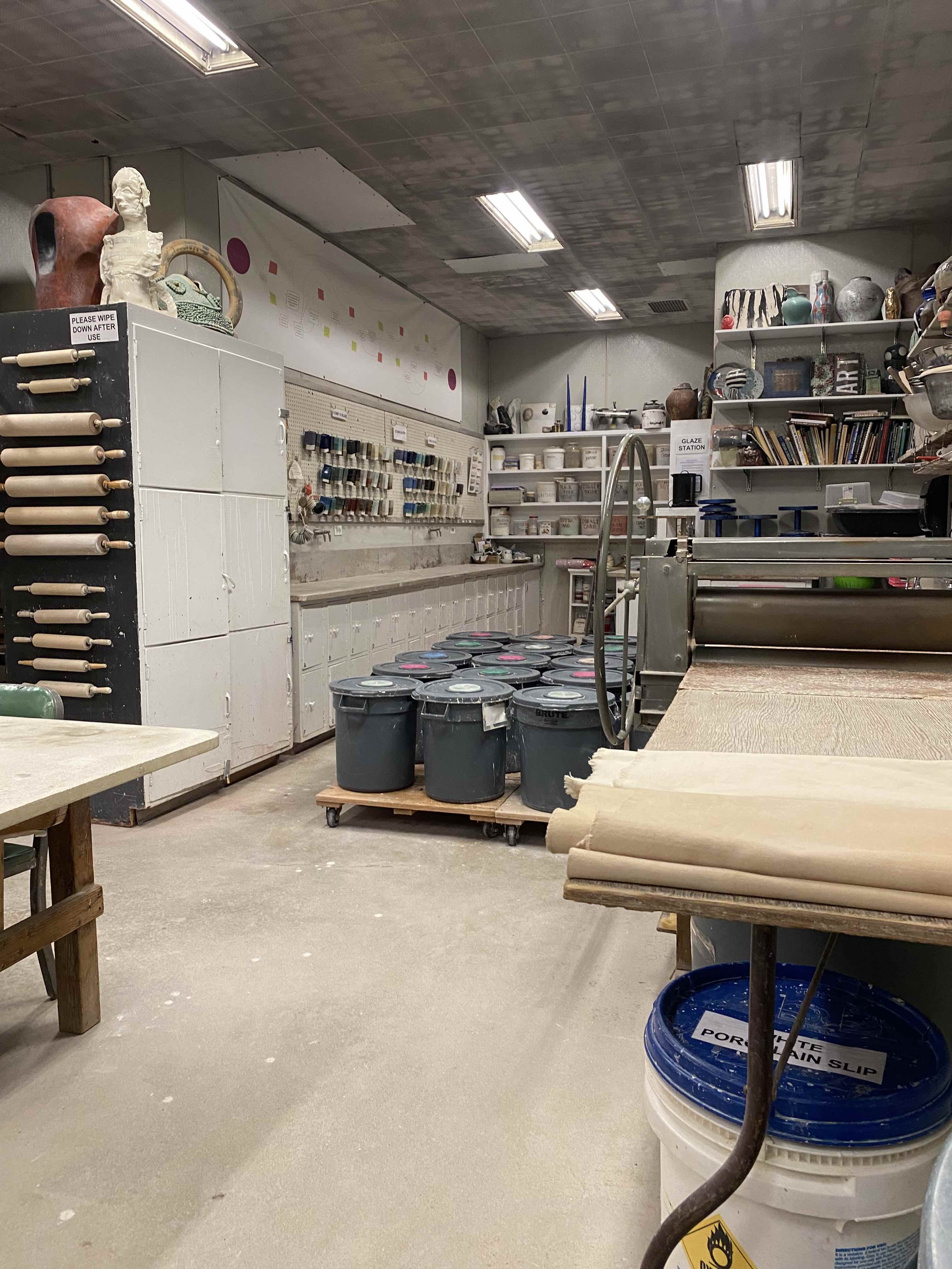This image depicts the ceramics equipment room