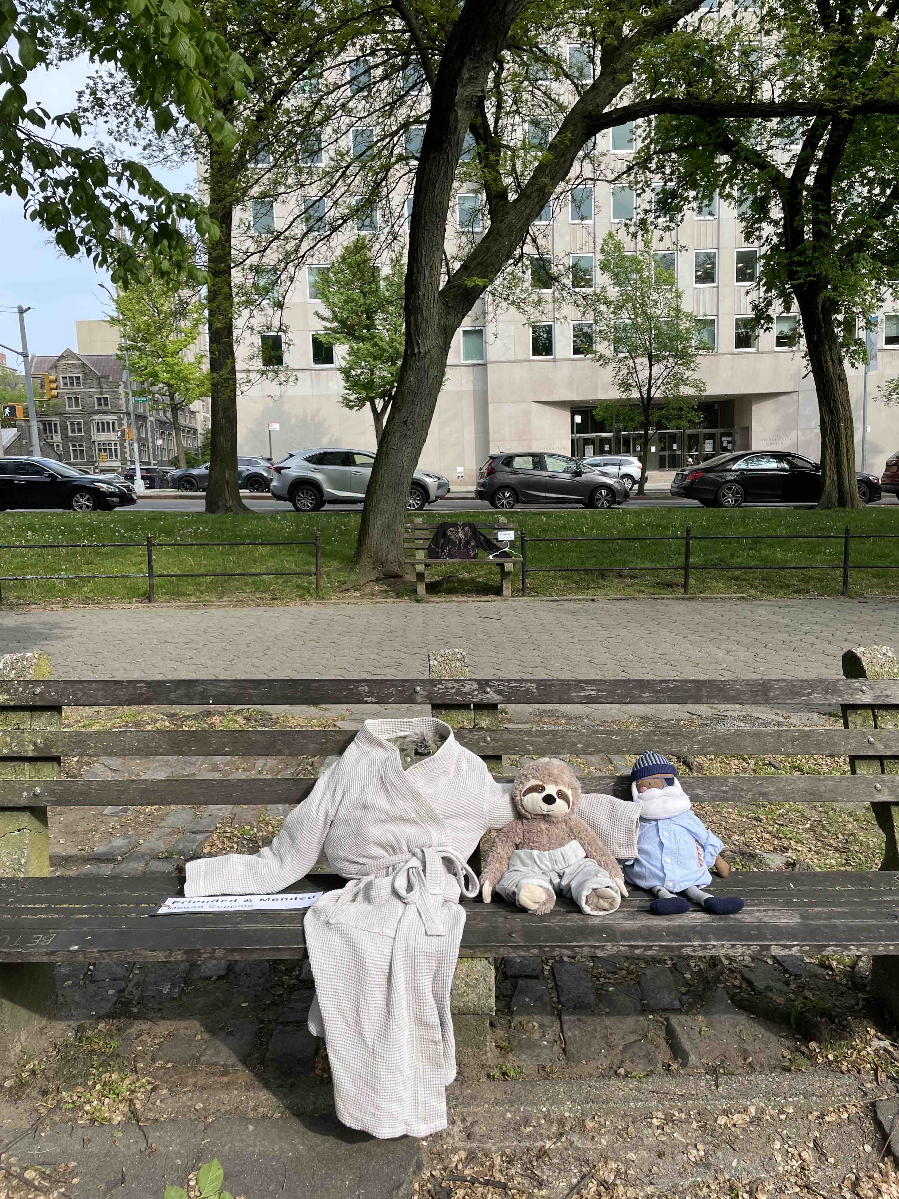 installation art on a park bench