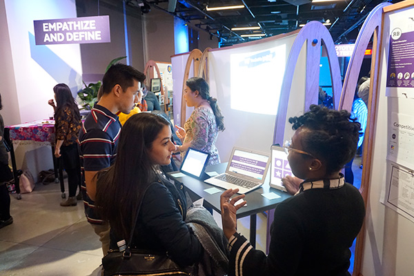 COLLABORATION WAS THE KEY Fourteen teams presented their ideas at the Innovation Showcase held on December 13th in the Smith Learning Theater in TC's Gottesman Libraries. Many had been matched up by the competition's organizers and mentors, but they bonded quickly.