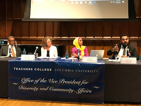 CONSTITUTIONALLY CONCERNED From left: Vincent Warren, Executive Director, Center for Constitutional Rights; Professor Michelle Fine, CUNY Graduate Center; author Jamillah Karim; Arshad Ali, Assistant Professor of Education Research, George Washington University