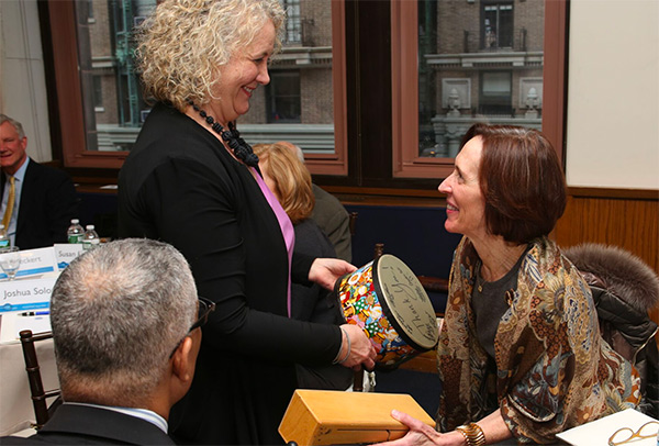 DIFFERENT DRUMMERS Music education professor Lori Custodero (left) is the guiding force behind the TCCS music program. Leslie Nelson, Vice Chair of TC's Board, has been a passionate supporter.