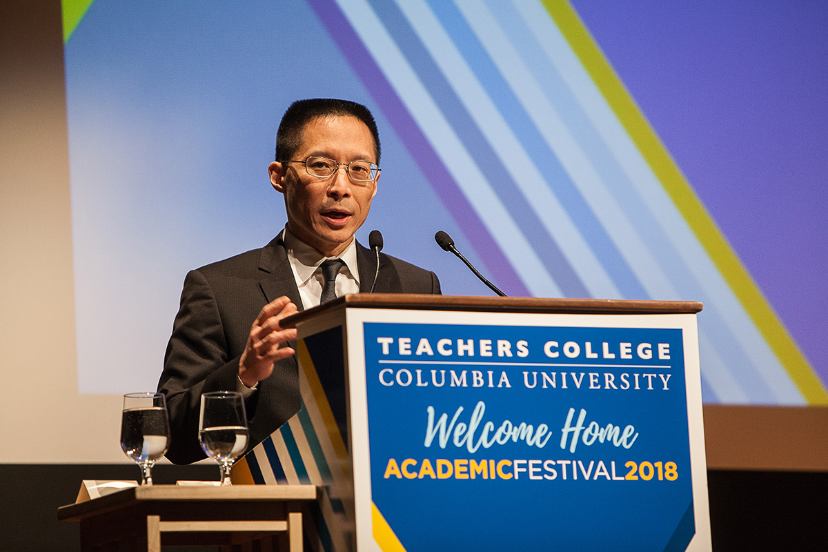 CIVICS TEACHER Liu called for educators to unleash students' power in the service of democracy.