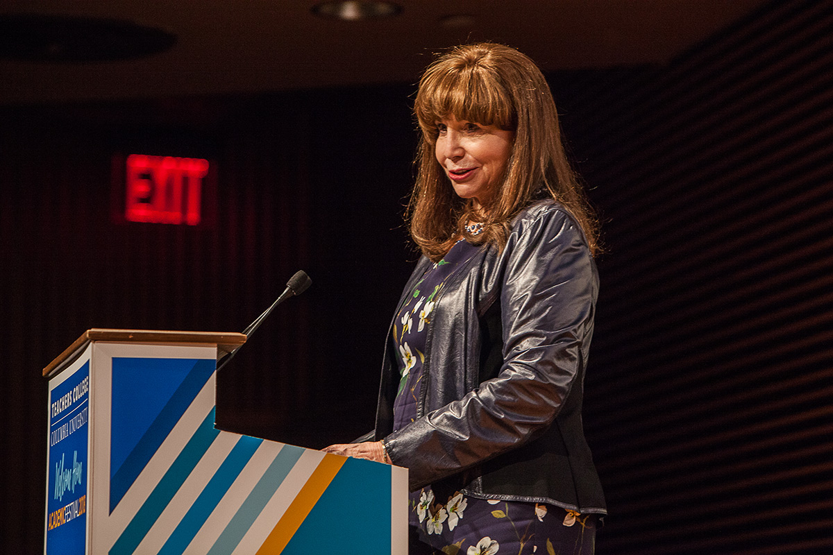 TOUCHED BY TRIBUTE President Susan Fuhrman, who will step down at the end of June, received a standing ovation from a capacity crowd at Academic Festival.