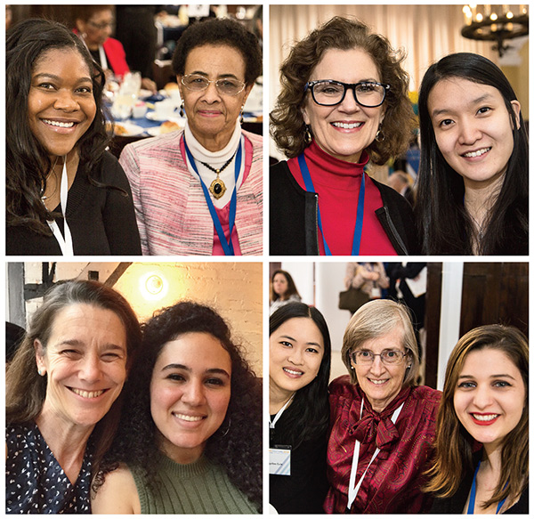 BIG ASSISTERS Clockwise from top: Donor Irene Trowell-Harris (right) with Rashida Robinson; donor Sharon Pierson (left) with Sulki Song; donor Ann Barber (center) with Evangeline Lew (left) and Emma Klainberg; donor Gail Worthington (left) and Paola Muñoz.