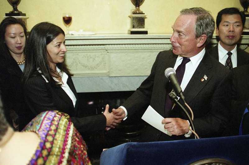 Sayu Bhojwani with Michael Bloomberg