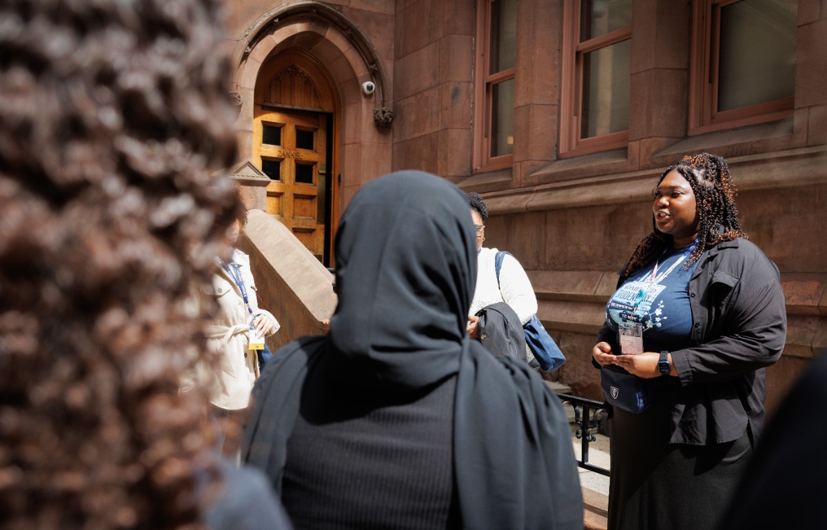 Tyra giving a campus tour.