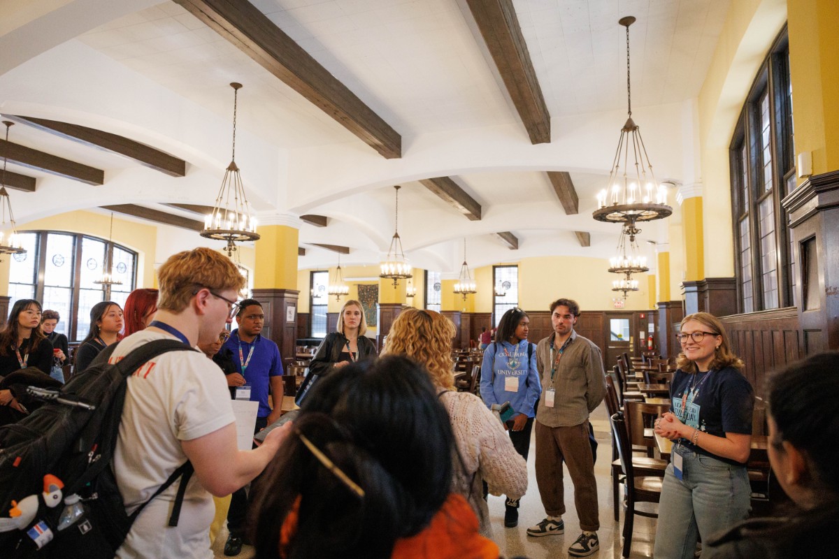 Campus tour in library.