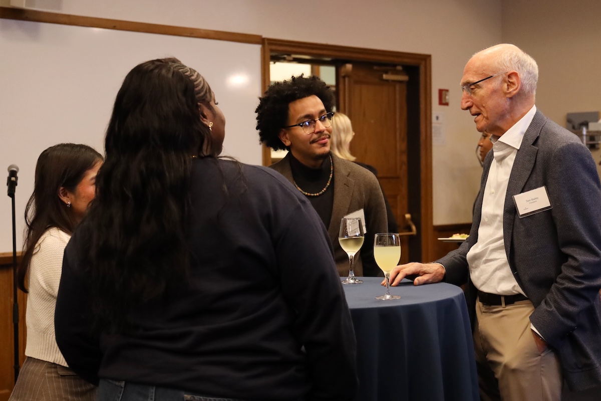 President Bailey speaks with students