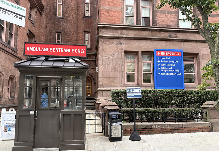 TC entrance with prop hospital signage for television shoot