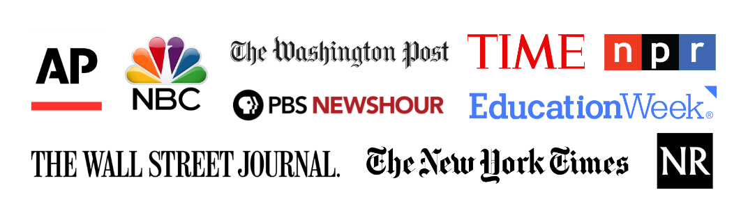 The Associated Press, NBC, The Washington Post, PBS Newshour, Time, NPR, Education Week, The Wall Street Journal, The New York Times, National Review