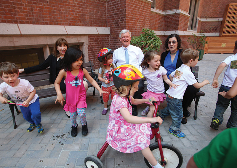 With Board Chair Bill Rueckert, Professor Susan Recchia and TC’s Rita Gold Center kids