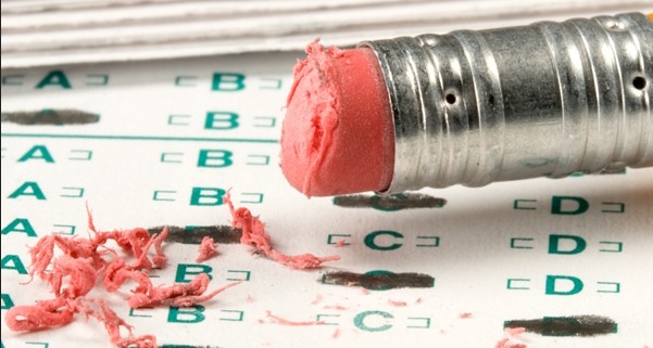 Scantron test answer sheet with pencil