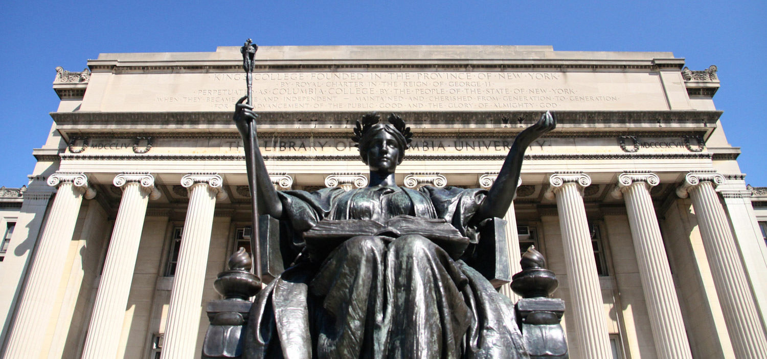 Statue of a woman outside of the library of columbia university