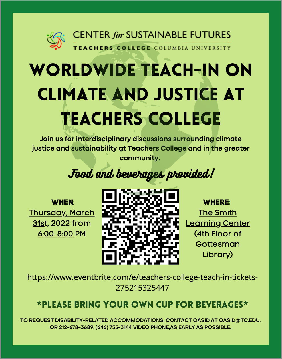 Event Flyer for TC Teach-In on Climate and Justice; For more details, refer to the event descriptions below.